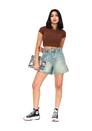 Tint Wash Denim Mini Şort Mavi