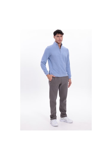 Rowinger Yarım Fermuarlı Dik Yaka Selanik Örme Erkek Sweatshirt Baby Blue