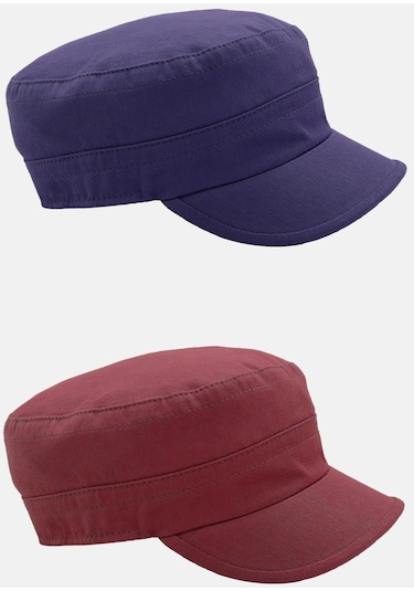 Erkek Fidel Castro Şapka 2'li Kep Rozet Detaylı Kasket - Bordo - Lacivert