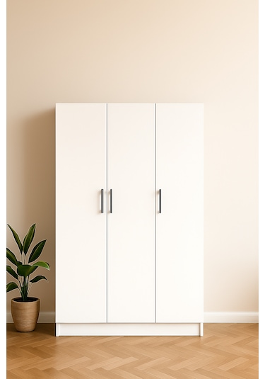 3 Kapaklı Elbise Dolabı 180 118 50 Cm Beyaz