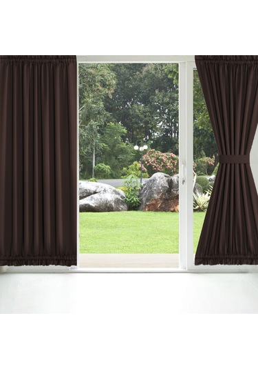 Vkemall 2 Adet Kahverengi Gölgeli Perde Seti - 63x182cm, Üç Katlı Örgü, Isı Ve Gürültü Yalıtımı, Makine Yıkama Uygun, Ayna Kordonlu Kahverengi