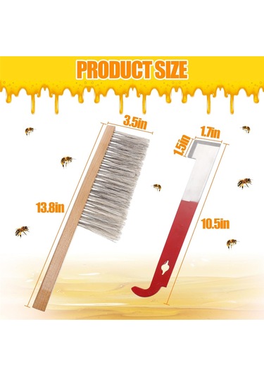 Xurunkeji Arıcılık İçin Arı Kovanı Aleti - J Kancası Ve Doğal At Kılı Arı Fırçası, Arı Kovanı Fırçası Arı Çerçevesi Kaldırıcı Ve Kazıyıcı