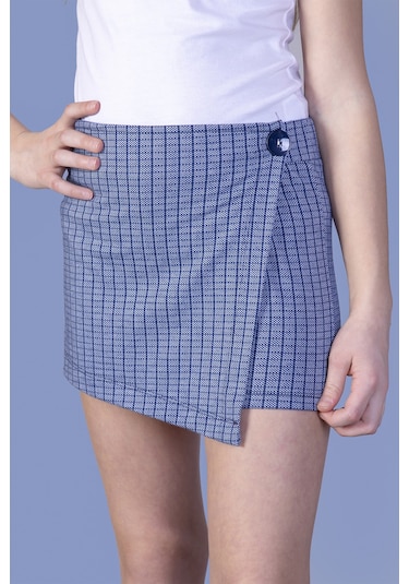 Toontoy Kız Çocuk Kare Desenli Etek Görünümlü Şort Lacivert