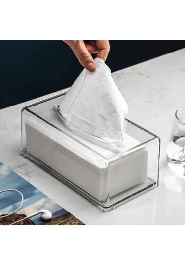 Teltree Şeffaf Akrilik Peçete Kutusu - Mutfak, Banyo Ve Masaüstü İçin Dayanıklı Saklama Kutusu 22x12x9 Cm Şeffaf