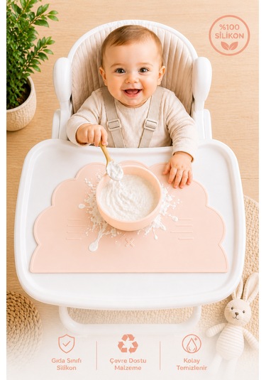 Siliconly %100 Silikon Bebek Beslenme Matı Kolay Temizlenebilir Mama Altlığı Ekru