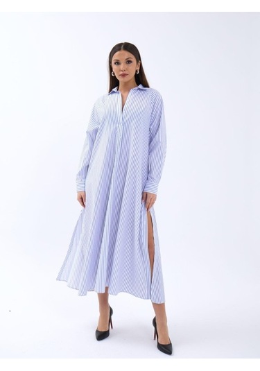 The İstanbul 5857 Elbise-washington Çizgili Altın