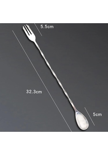 Perlotus 304 Çelik 32 Cm Çift Başlı Burgulu Barmen Kokteyl Karıştırma Kaşığı Gümüş