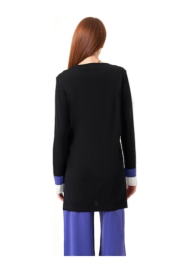 Mizalle Kol Piliseli Rayon Triko Siyah-mürdüm Tunik Siyah