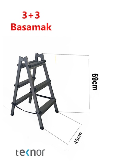 Çift Taraflı Dayanıklı 3+3 Metal Basamaklı Merdiven