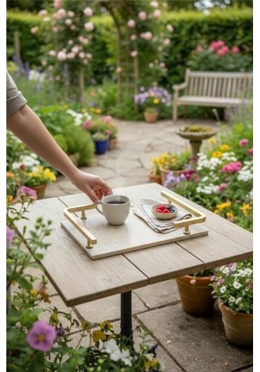 Akayev Traverten Mat Altın L Dizayn 30x20 Cm Tepsi Beyaz