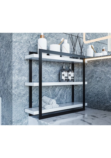 Mutfak Banyo Rafı 3 Raflı Metal Çerçeveli Beyaz