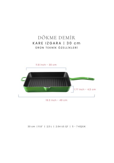 Voeux 30 Cm Kare Izgara Tava - Yeşil