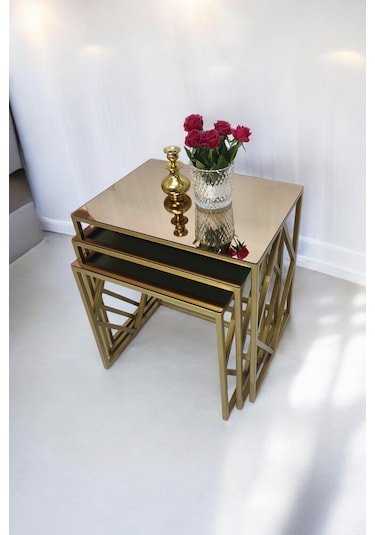 Venice Gold Metal Ayaklı Bronz Aynalı Zigon Sehpa