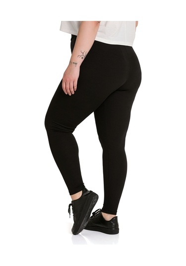 Büyük Beden Fitilli Beli Lastikli Bilekte Siyah Bayan Tayt