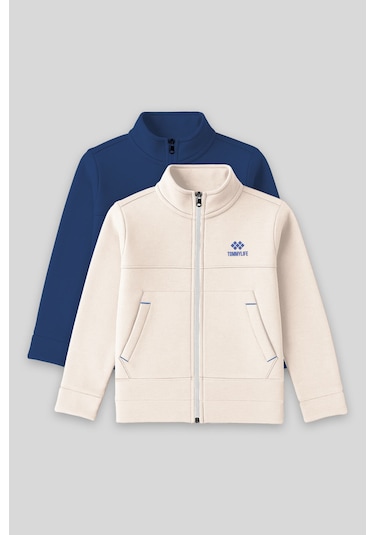 Standart Fit 2li Paket Bej-parlament Erkek Çocuk Sweatshirt - 11245 Krem - Mavi