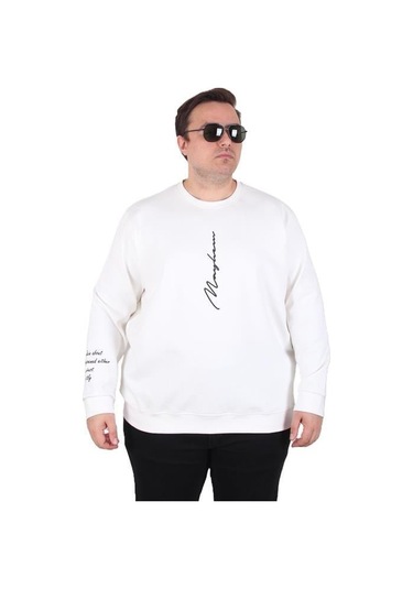 Starbattal Büyük Beden Bisiklet Yaka Sweat Double Face 25707 Ekru Ekru