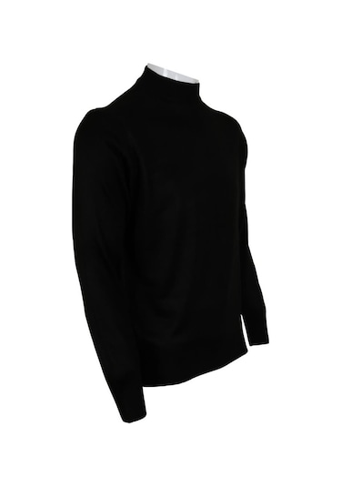 Erkek Siyah Kazak Yarım Balıkçı Yünlü Klasik Normal Kesim Rar0079