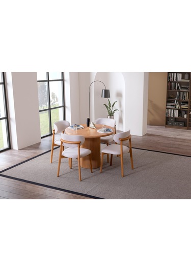 Luxor İskandinav Natural Ahşap Masa Sandalye Takımı 100x100 Natural