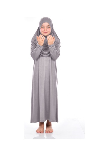 İhvan Çocuk Pratik Namaz Elbisesi 9-11 Yaş Gri Renk Gri