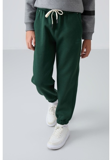 Tommy Life Çam Yeşil Pamuklu Kalın İçi Tüylü Yumuşak Dokulu Standart Fit Baskılı Erkek Çocuk Eşofman Alt - 112 Çam Yeşili