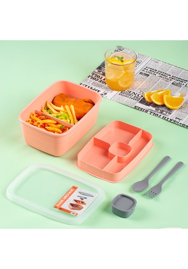 Porsima 3198 Vakumlu 2 Katlı Lunch Box - Sefer Tası 1200 Ml Somon