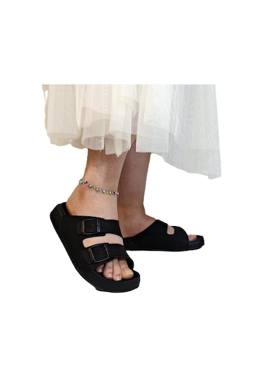 Pierre Cardin 7410 Siyah Çift Tokalı Yumuşak Taban Rahat Terlik Siyah