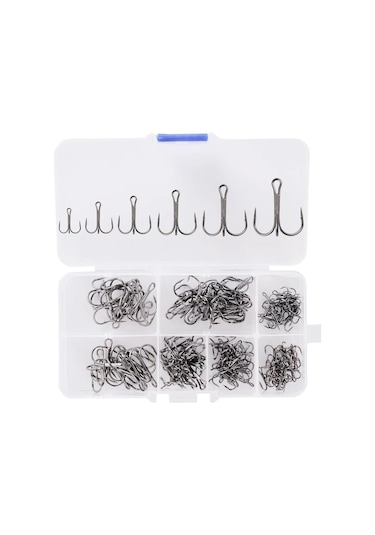 Valkyrie 50 Adet Karbon Çelik 3lü Çapa Kanca Olta İğne Seti - Kutulu - Heavy Duty Krom