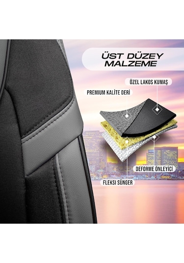 Panda Kapadokya Serisi Jakar Kumaş Oto Koltuk Kılıfı Tam Set Siyah - Füme