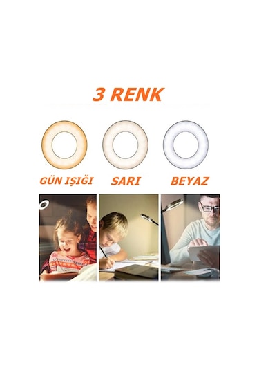 Kıskaçlı 3 Renk Masa Lambası Işık Şiddeti Rengi Ayarlanabilir Usb
