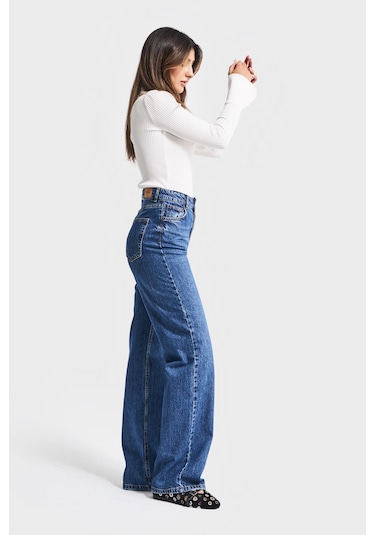 Itsbasic Kadın Mavi Renk Doris 2w5-5 Straight Fit Yüksek Bel %100 Koton İç Boy 80cm Denim Jean Mavi1