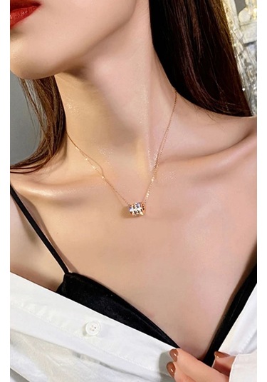 Kadın Silindir Model Gold Renk Çelik Kolye