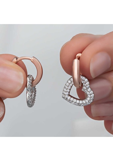 Kenpazar Gümüş Rose Sallantılı Kalp Kadın Küpe 33830868