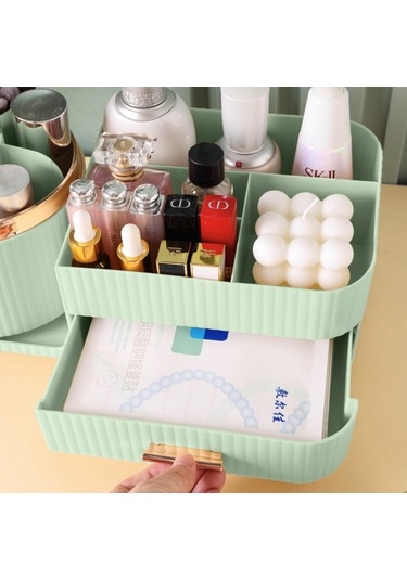 Makyaj Organizer Kozmetik Aksesuar Fırça Ve Takı Düzenleyici Çok Amaçlı Makyaj Kutusu Yeşil