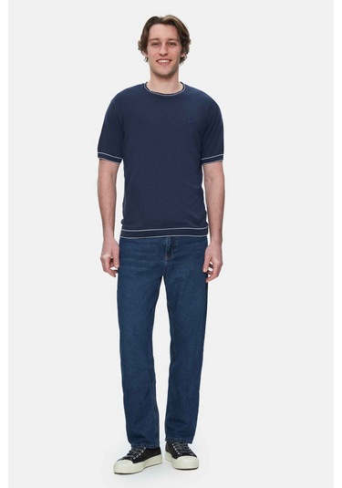 Fared Lacivert Bisiklet Yaka Triko Nakışlı Standard Fit Erkek Tshirt Lacivert