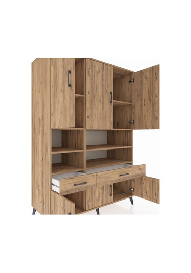 Kronos Dolap 8 Raflı 2 Çekmeceli 6 Kapaklı 132x59x195 Çam-çam/çam Atlas Çam/atlas Çam