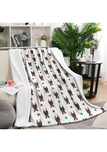 Doberman Desenli 40x50inch Polar Battaniye, Yumuşak Ve Kalın-a15 Doberman Ornament White