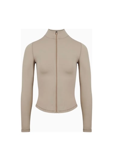 Because Of Alice Base Sculpting Zip Up Jacket Şekillendirici Fermuarlı Kadın Ceket Bej