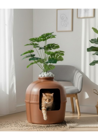 Reyo Dekorapet Dekoratif Kedi Tuvaleti Kahverengi