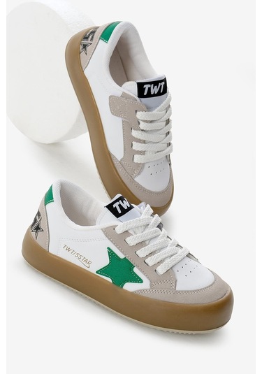 Termo Taban Yıldız Detaylı Bağcıklı Ve Cırtlı Çocuk Unisex Beyaz Yeşil Spor Ayakkabı Tbkmn320 Beyaz Yeşil