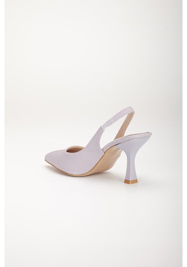 Saten Arka Açık Gri Kadın Topuklu Ayakkabı-2741 - Gri