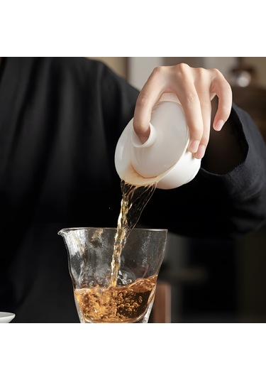 Yuntech01 Taşınabilir Su Yumuşak Misket Porselen Gaiwan Çay Seti - Zirve Kalite, Saf Ve Parlak, Konforlu Çay Keyfi İçin Tasarlanmıştır Beyaz