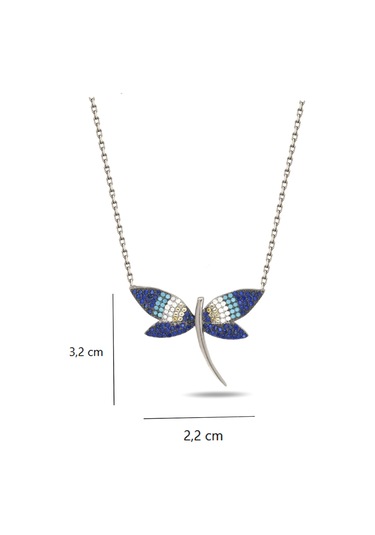 Brezza Lusso Jewelry Yusufçuk Kolye 925 Ayar Gümüş Mavi Taşlı Kadın Kolye Gümüş