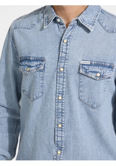 Guess Gj Slim Ls Erkek Mavi Regular Fit Denim Gömlek M5rh55d5m82-gjer Mavi