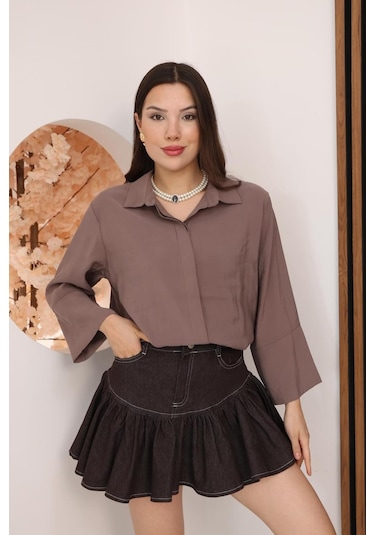Kadın Slim Fit Dar Kesim Vücuda Oturan Uzun Kollu Gül Kurusu Gömlek Pembe