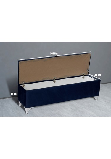 Vetra Sandıklı Bench Puf, Beyaz Mavi