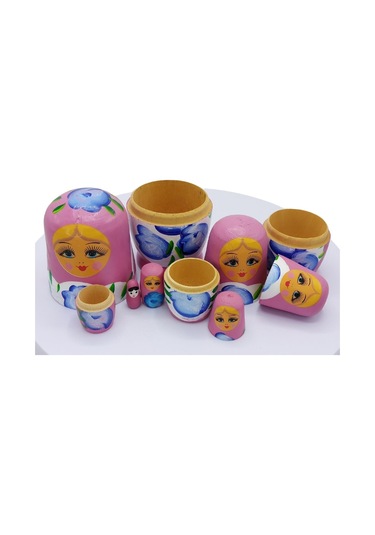 Ahşap Matruşka Bebek Altılı Set Gül Pembe