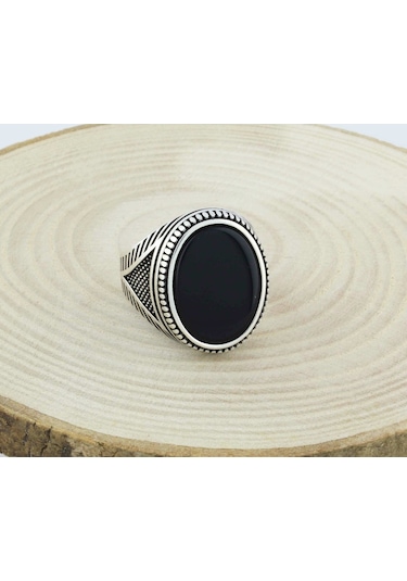 925 Ayar Gümüş Düz Oniks Taşlı Yüzük
