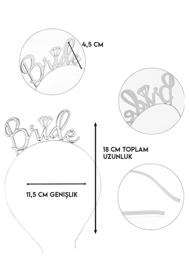 1 Adet Gümüş Gri Parlak Bride To Be Taç, Bekarlığa Veda Metal