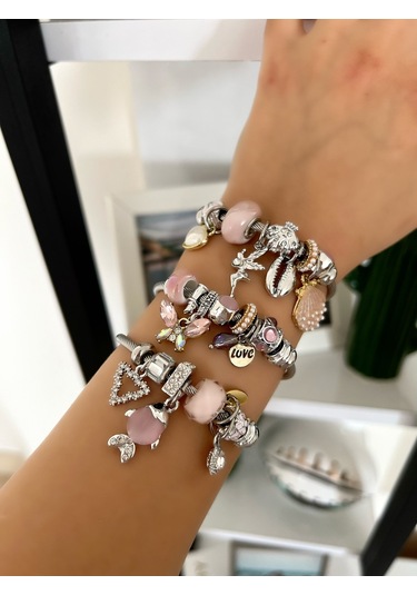 Su Perisi Takı Bijuteri Çelik Kelebek Detaylı Bileklik Pembe