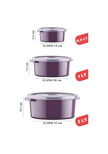 Nandy Home Mikrodalga Difrizde Kullanılabilen Saklama Kabı Seti Yuvarlak 12'Li Mürdüm